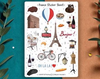 Paris France Stickers , Travel Doodle Stickers , Planner Stickers, Travel journal stickers , Scrapbooking Stickers , Landmark Stickers