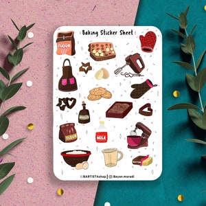 Folha de adesivos de bolo, adesivos divertidos para assar, adesivos para scrapbook, diário, planejador, adesivos para cozinhar padeiros, adesivos decorativos para planejador, padeiro