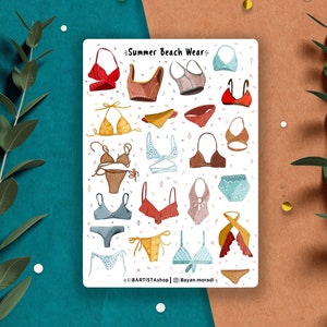 Pegatinas de verano, bikini, pegatinas de planificador, pegatinas de diario, pegatinas de trajes de baño, trajes de verano, pegatinas de vacaciones, pegatinas de playa, diversión