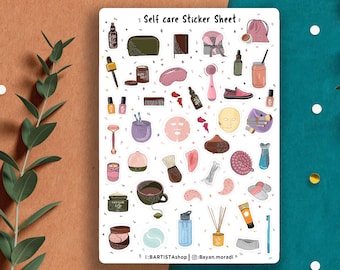 Makeup Sticker sheet, Self care and Beauty stickers, Planner stickers, journal stickers, wellness stickers , beauty stickers, Habit tracker