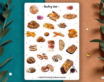 24 pegatinas de amor de pastelería, pegatinas de planificador, pegatinas de diario de horneado, pegatinas de pastelería, pegatinas de pan, pegatinas para hornear, pegatinas de pastelería