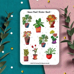 Feuille d'autocollants de plantes, autocollants de planificateur, autocollants de plantes de journal, autocollants de nature, autocollants floraux, autocollants de printemps, pot de fleur, jardinage
