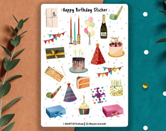 Birthday sticker sheet, Scrapbooking sticker sheet, planner sticker, journal sticker, birthday party sticker sheet, Birthday Celebration