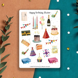 Verjaardag stickervel, scrapbooking stickervel, planner sticker, dagboek sticker, verjaardagsfeestje stickervel, verjaardagsviering