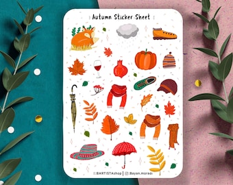 Autumn sticker sheet, cozy autumn stickers, planner sticker, journal sticker, leaves sticker, autumn vibe sticker sheet, cosy stickers