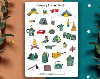 Camping Sticker Sheet, adventure stickers, planner stickers, journal stickers, summer stickers, outdoor stickers, Camping, Travel, Adventure