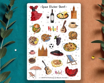 Spain Europe Stickers , Travel Stickers ,  Planner stickers , Bullet journal stickers ,  Scrapbooking Stickers , Landmark Stickers , Spain