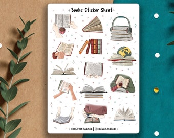 Leestijd Stickervel, boekenstickers, plannerstickers, dagboekstickers, plakboekstickers, boekenwormstickers, boekenliefhebber cadeau