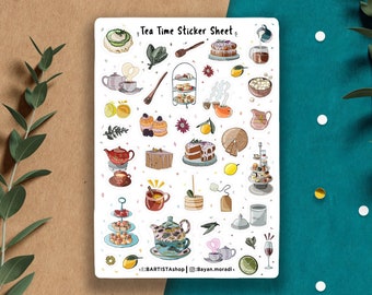 37 Tea Time Stickers, Planner Stickers, journal sticker, Scrapbook Stickers, Journal Stickers, coffee tee lover, food,  Cozy Stickers