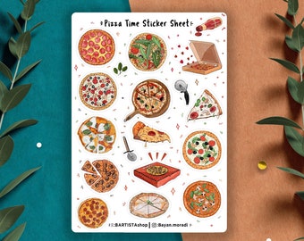 Pizza Time Sticker Sheet, Pizza stickers, Planner stickers, journal stickers, Food Stickers, Pizza Night, Fast food, Scrapbook, food love