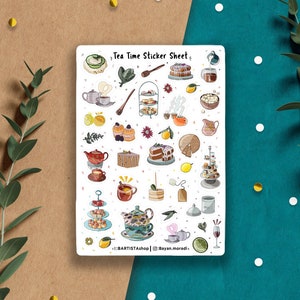 37 autocollants de l'heure du thé, autocollants de planificateur, autocollant de journal, autocollants de scrapbooking, autocollants de journal, amateur de tee-shirt de café, nourriture, autocollants confortables