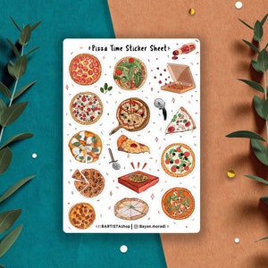 Stickervel pizzatijd, pizzastickers, plannerstickers, dagboekstickers, voedselstickers, pizzaavond, fastfood, plakboek, liefde voor eten