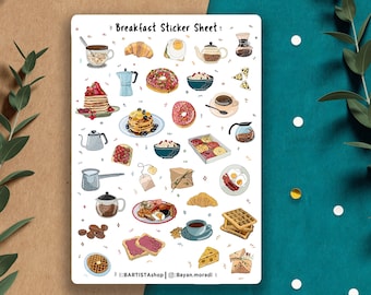 Breakfast Sticker sheet, Breakfast planner stickers, journal stickers, Food Stickers, Kitchen stickers, baking stickers, Food Stickers