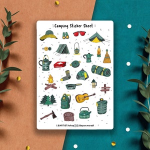 Hoja de pegatinas de camping, pegatinas de planificador, pegatinas de diario, pegatinas al aire libre, camping al aire libre, pegatinas de verano, planificador al aire libre Nature Love