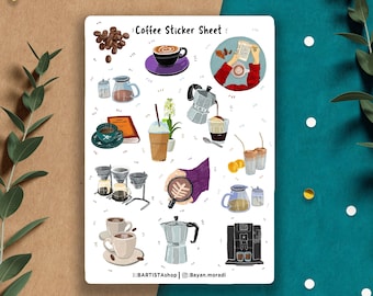 Coffee sticker sheet, cozy coffee Planner stickers, planner stickers, journal stickers, coffee lovers, coffee beans stickers, barista gift
