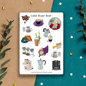 Feuille d'autocollants de café, autocollants de planificateur de café confortable, autocollants de planificateur, autocollants de journal, amateurs de café, autocollants de grains de café, cadeau de barista