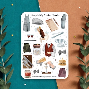 Hospitality stickervel, plannerstickers, dagboekstickers, ober-serveersterstickers, chef-kokstickers, kookstickers, jobchef-stickers