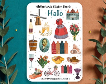 Netherlands Stickers, Amsterdam Stickers, Travel Stickers, Holidays Stickers, Stickers, Travel Journal Stickers, Planner Stickers, Gift