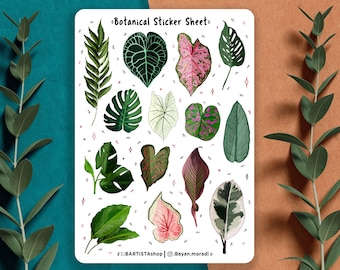 Hoja de pegatinas botánicas, pegatinas de planificador, pegatinas de planificador de hojas verdes, pegatinas de plantas frondosas, pegatinas decorativas, pegatinas florales naturales