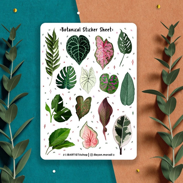 Botanical sticker sheet, Planner stickers, Green Leaf Planner Stickers, Leafy Plant Stickers, Decorative Stickers, nature floral stickers