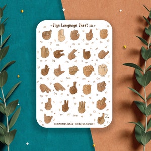 Hoja de pegatinas de lenguaje de señas, pegatinas de planificador, pegatinas de diario de viñetas, hoja de pegatinas de gestos, pegatinas de Scrapbooking, alfabeto Asl, Bsl