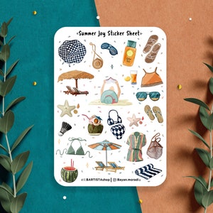 Summer Joy stickervel, strandtijdstickers, plannerstickers, dagboekstickers, plakboekstickers, vakantiestickers, buiten reizen