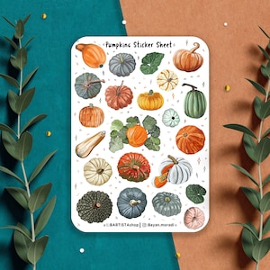 Feuille d'autocollants de citrouille, autocollants d'automne, autocollants d'Halloween, autocollants de légumes, autocollants de journal, autocollants de planificateur, autocollants d'hiver d'automne
