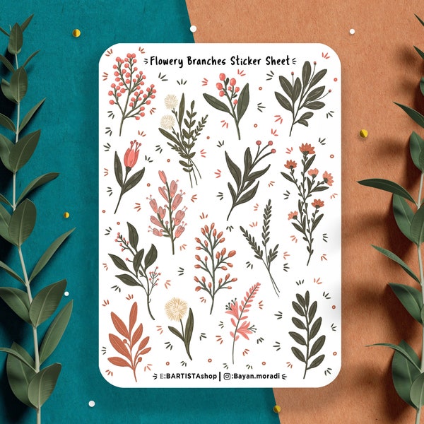 Flowery Branches sticker sheet , spring journal stickers , Planner stickers , scrapbooking stickers , Nature stickers , Floral stickers