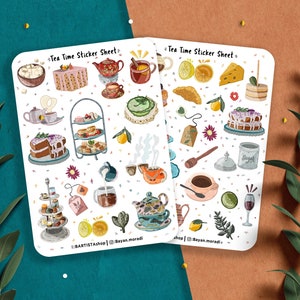 Theetijd stickervel, planner stickers, scrapbook stickers, dagboek stickers, thee stickers, voedsel stickers, voedsel liefhebber, recept sticker