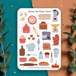 Hoja de pegatinas de tiempo de horneado, pegatinas de planificador, pegatinas para hornear, pegatinas de diario de cocina, pegatinas de cocina, pegatinas de diario, pegatinas de pastel