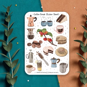 Hoja de pegatinas de Coffee Break, pegatinas de planificador, pegatinas de álbumes de recortes, pegatinas de diario, planificador, diario, pegatinas de café, pegatinas de té, amor de té