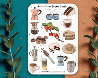 Coffee Break sticker sheet, Planner Stickers, Scrapbook Stickers, Journal Stickers, Planner, Journal, Coffee Sticker, Tea stickers, tea love