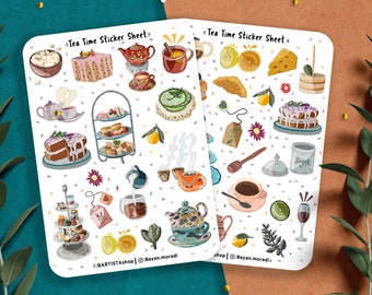 Tea Time Sticker Sheet, Planer Sticker, Scrapbook Sticker, Journal Sticker, Tee Sticker, Food Sticker, Food lover, Rezept Sticker