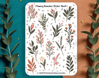 Flowery Branches sticker sheet , spring journal stickers , Planner stickers , scrapbooking stickers , Nature stickers , Floral stickers