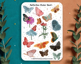 Butterflies sticker sheet , Planner Stickers , Scrapbook Stickers , Journal Stickers , Butterfly Stickers , Nature , Journal Stickers