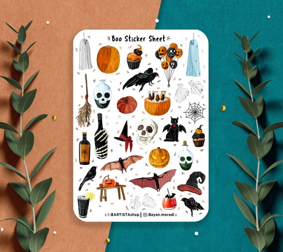 Boo sticker sheet , Halloween Stickers , Bullet Journal Stickers , Planner Stickers , Scrapbook Stickers , Fall Stickers , Seasonal Stickers