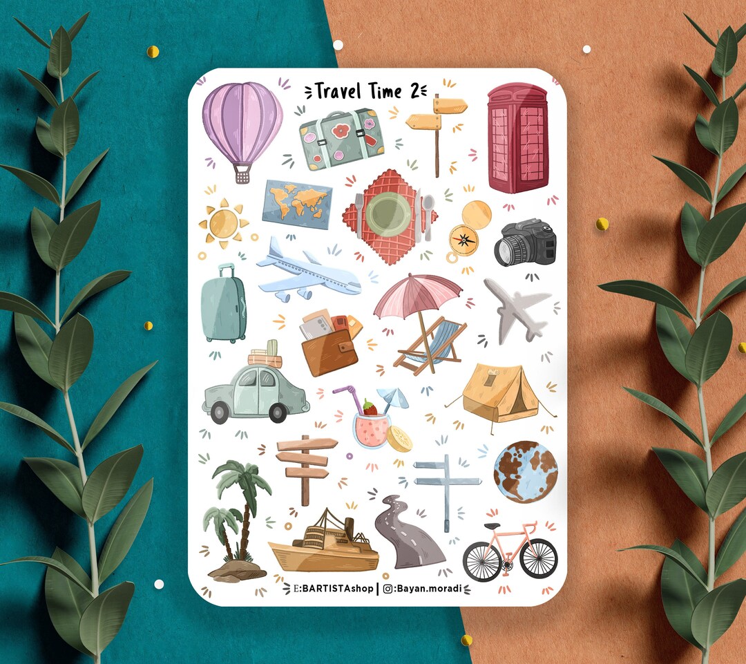 Travel Time Stickers , Planner Sticker , Travel Journal Stickers