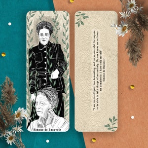 Marcador de autora, marcadores de autora feminista, marcador de autora feminina, marcador original ilustrado, marcador de Simone de Beauvoir