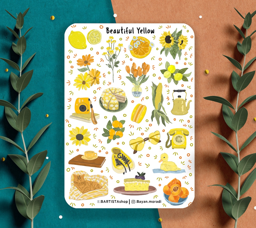 Yellow Journal Sticker Design Beautiful Yellow Sticker Sheet, Planner Stickers, Journal Stickers ...