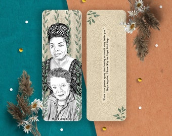 Marcador de autor, marcador de autor feminista, marcador de autora femenina, marcador ilustrado original, marcador de Maya Angelou