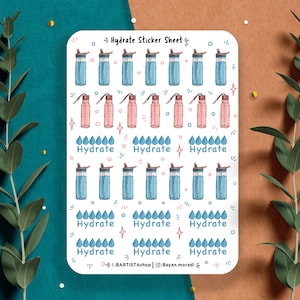 30 Water Tracker Stickers, Hydrate Stickers, Planner Stickers, Scrapbook Stickers, Water Stickers, self-care stickers, sport, Mini, Tracking