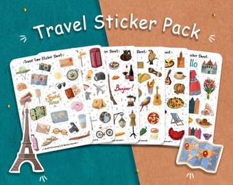 Travel Sticker Sheet Pack , Planner , Journal , Scrapbooking , Travel stickers , holiday stickers , Adventure stickers, Vacation, Journaling