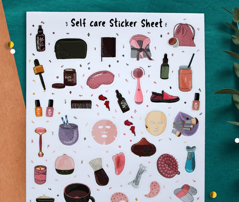Makeup Sticker sheet, Self care and Beauty stickers, Planner stickers, journal stickers, wellness stickers , beauty stickers, Habit tracker image 4