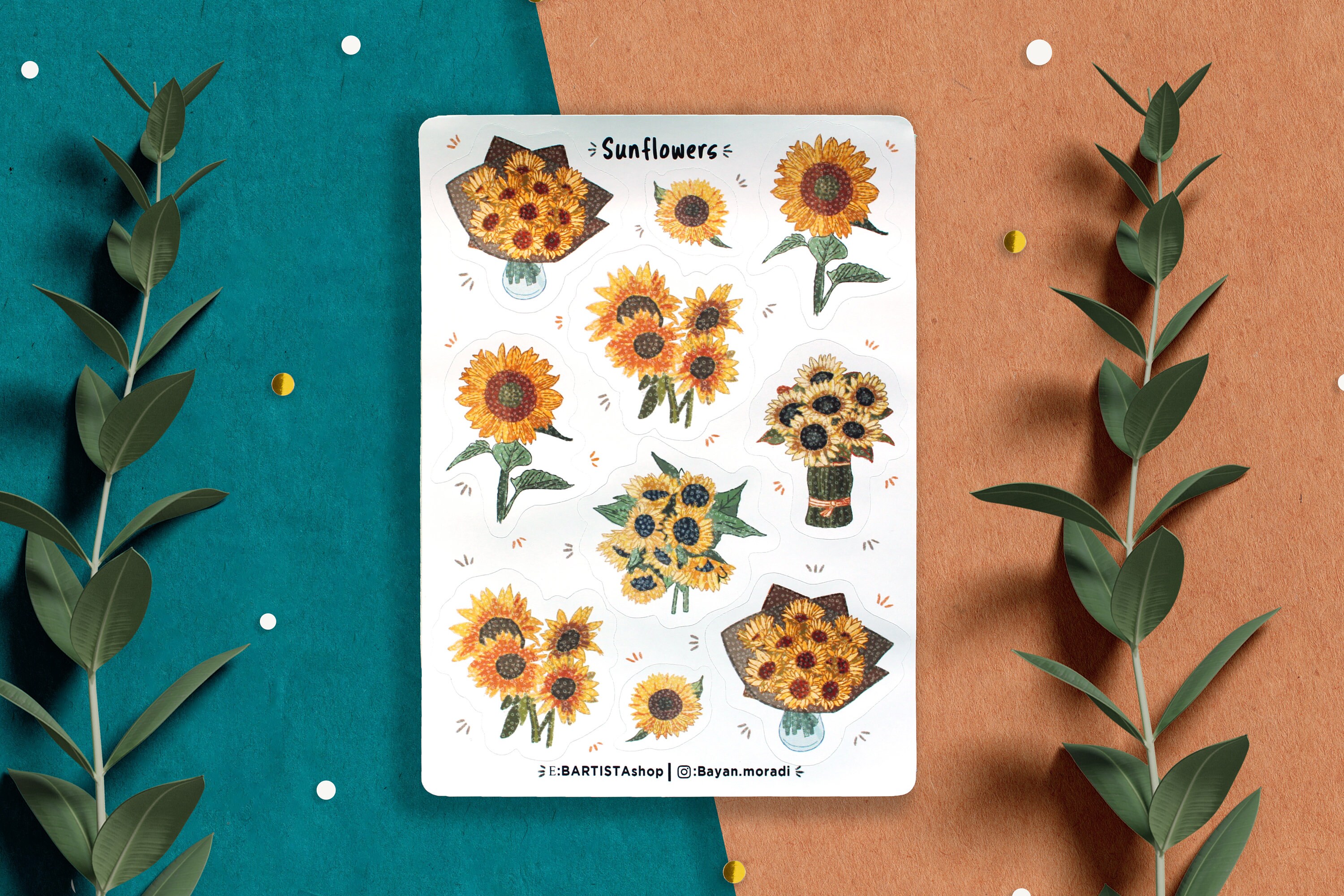 Sunflower Sticker Sheet, Sunflower Stickers, Summer, Planner Stickers ...