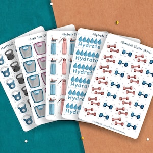 5 sheet of Fitness Stickers // Functional Stickers | Health Stickers | Planner stickers | Gym Tracker Stickers | Weight Loss Stickers
