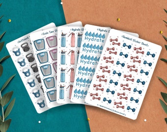 5 sheet of Fitness Stickers // Functional Stickers | Health Stickers | Planner stickers | Gym Tracker Stickers | Weight Loss Stickers
