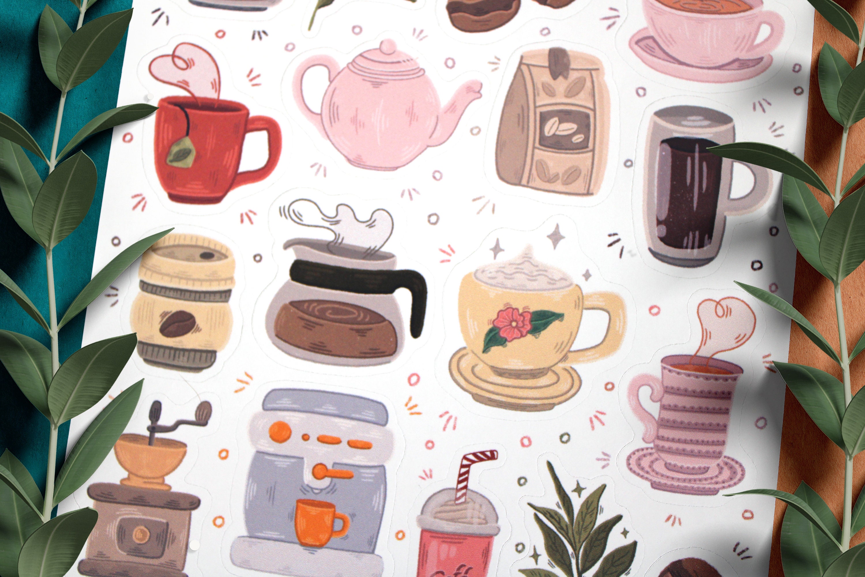 Coffee and Tea Sticker Sheet, Journal Stickers, Calendar, Planner ...