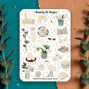 Bellezza del foglio adesivo beige, adesivi planner, adesivi diario, adesivi a tema colore, adesivi beige, adesivi accoglienti, adesivi estetici