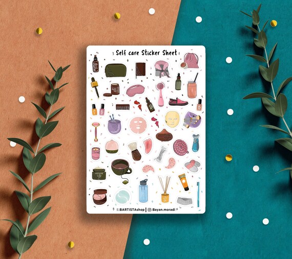 Makeup Sticker sheet, Self care and Beauty stickers, Planner stickers, journal stickers, wellness stickers , beauty stickers, Habit tracker
