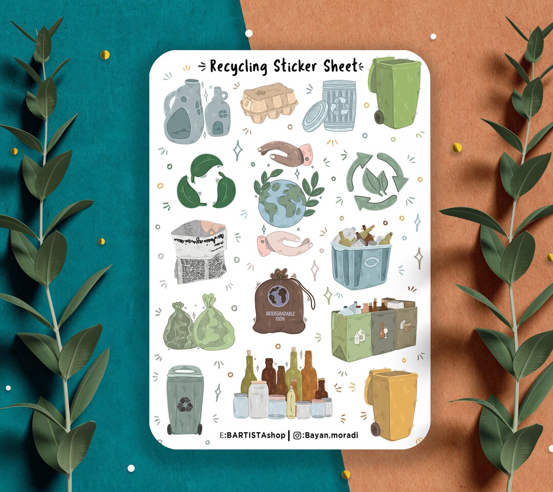 Recycling Sticker Sheet, Planner Stickers, Scrapbook Stickers, Trash ...